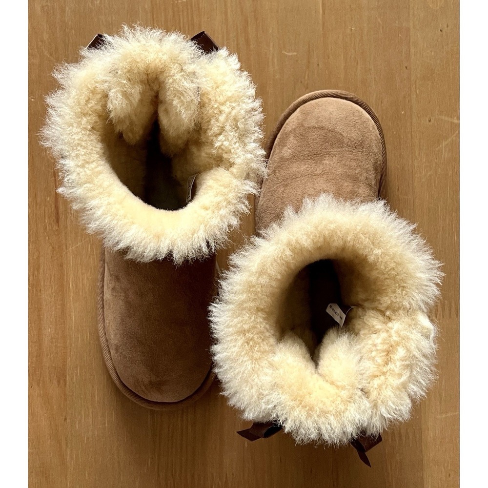 UGG Bailey Bow Boots Youth Sz 13 Chestnut Shearling Lined Soft Warm Kids Girls - Picture 5 of 7